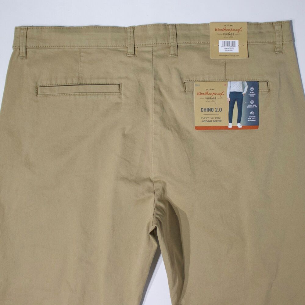 NWT Weatherproof Vintage Chino 2.0 Slim Straight Stretch Pants Khaki Men 36x32 - Picture 12 of 15